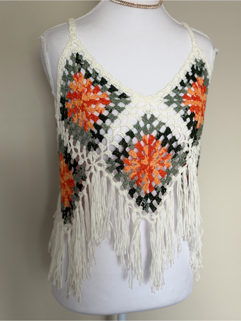 VIVID New York Crochet Fringe Festival Tank Top Boho Size S - Picture 4 of 7